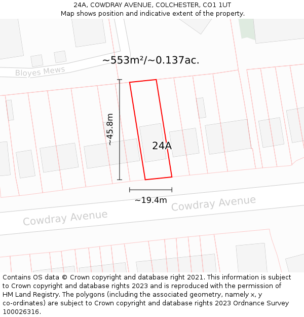 24A, COWDRAY AVENUE, COLCHESTER, CO1 1UT: Plot and title map