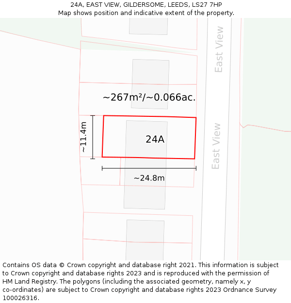 24A, EAST VIEW, GILDERSOME, LEEDS, LS27 7HP: Plot and title map