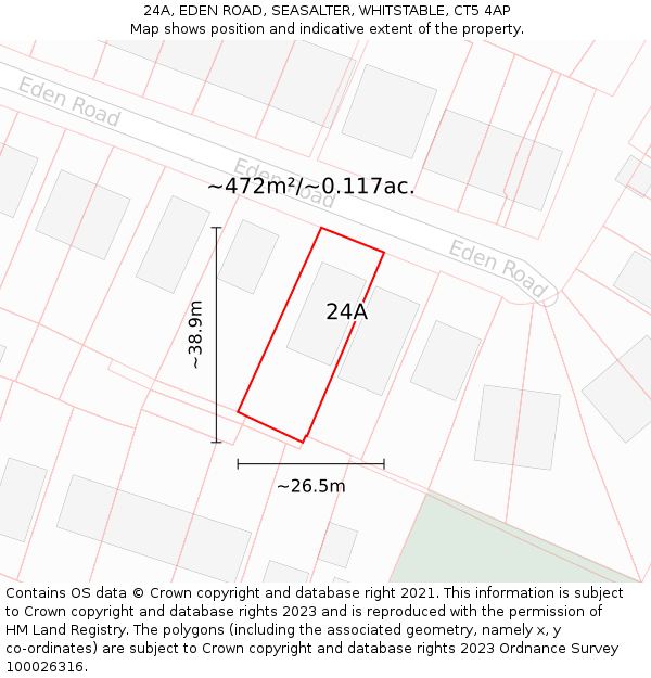 24A, EDEN ROAD, SEASALTER, WHITSTABLE, CT5 4AP: Plot and title map