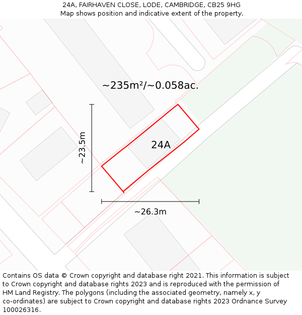 24A, FAIRHAVEN CLOSE, LODE, CAMBRIDGE, CB25 9HG: Plot and title map