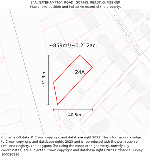 24A, GATEHAMPTON ROAD, GORING, READING, RG8 0EP: Plot and title map