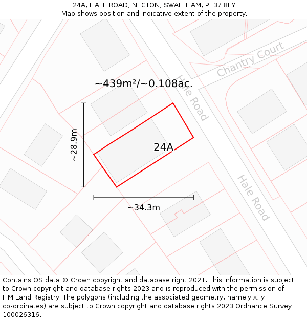 24A, HALE ROAD, NECTON, SWAFFHAM, PE37 8EY: Plot and title map