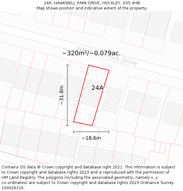 24A, HAWKWELL PARK DRIVE, HOCKLEY, SS5 4HB: Plot and title map