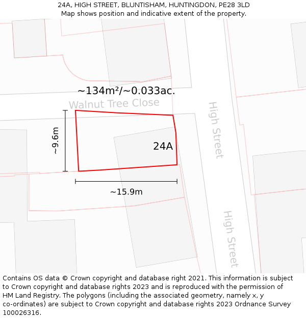 24A, HIGH STREET, BLUNTISHAM, HUNTINGDON, PE28 3LD: Plot and title map