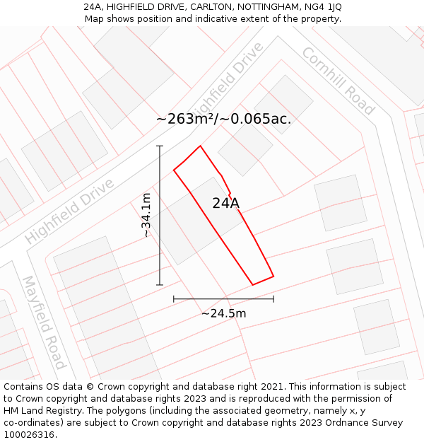 24A, HIGHFIELD DRIVE, CARLTON, NOTTINGHAM, NG4 1JQ: Plot and title map