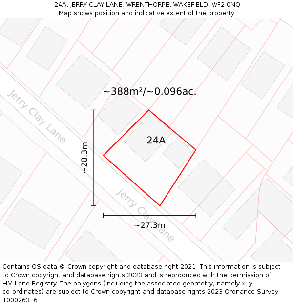 24A, JERRY CLAY LANE, WRENTHORPE, WAKEFIELD, WF2 0NQ: Plot and title map