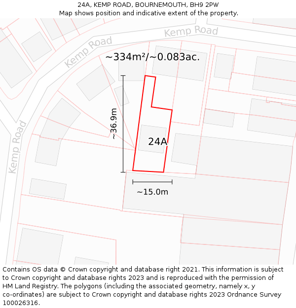 24A, KEMP ROAD, BOURNEMOUTH, BH9 2PW: Plot and title map