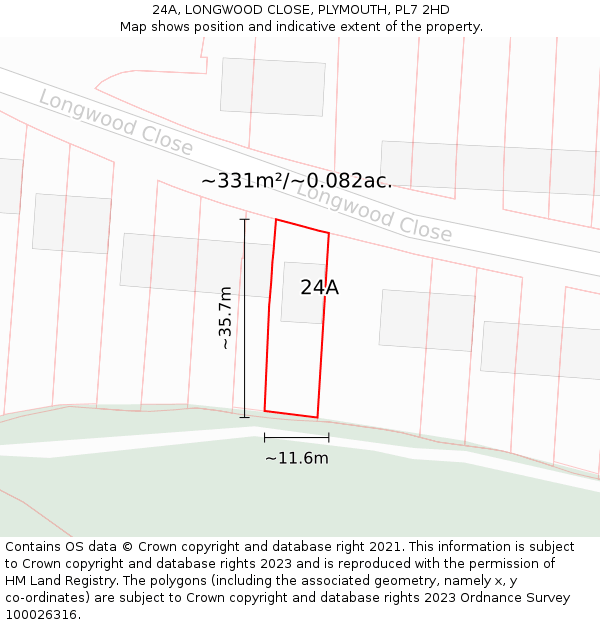 24A, LONGWOOD CLOSE, PLYMOUTH, PL7 2HD: Plot and title map