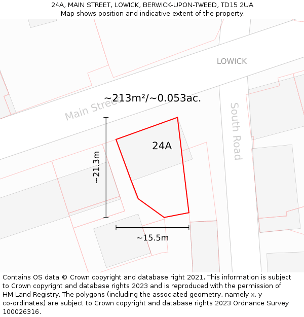 24A, MAIN STREET, LOWICK, BERWICK-UPON-TWEED, TD15 2UA: Plot and title map
