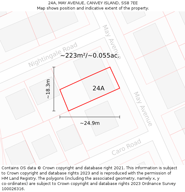 24A, MAY AVENUE, CANVEY ISLAND, SS8 7EE: Plot and title map