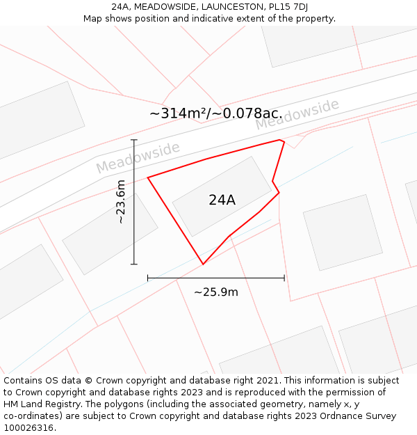 24A, MEADOWSIDE, LAUNCESTON, PL15 7DJ: Plot and title map