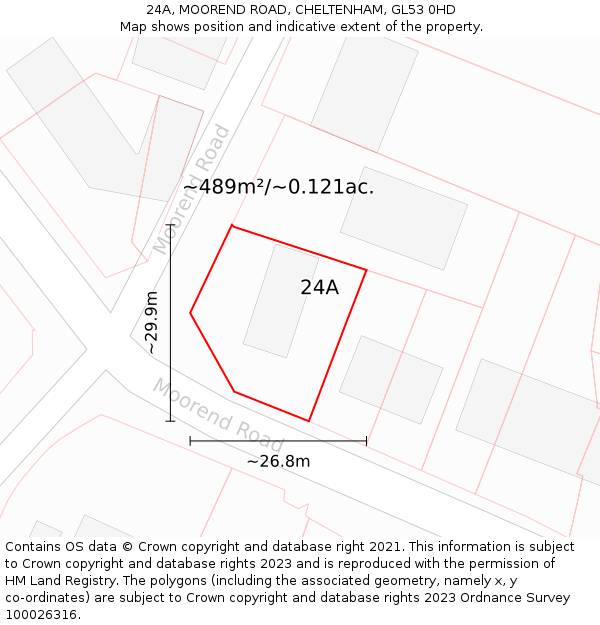 24A, MOOREND ROAD, CHELTENHAM, GL53 0HD: Plot and title map