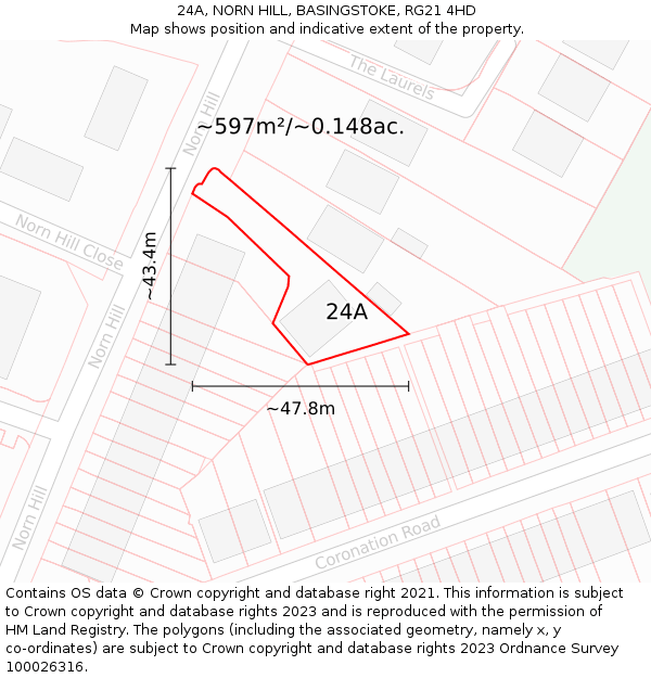 24A, NORN HILL, BASINGSTOKE, RG21 4HD: Plot and title map