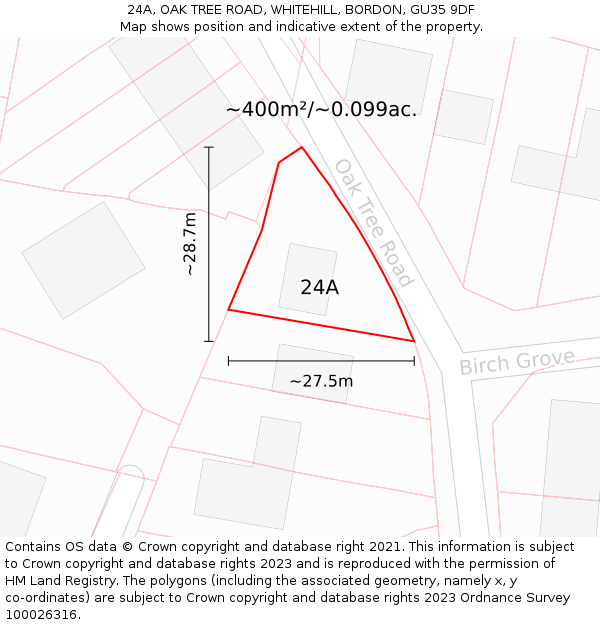 24A, OAK TREE ROAD, WHITEHILL, BORDON, GU35 9DF: Plot and title map
