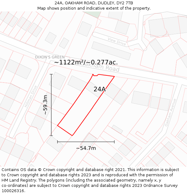 24A, OAKHAM ROAD, DUDLEY, DY2 7TB: Plot and title map
