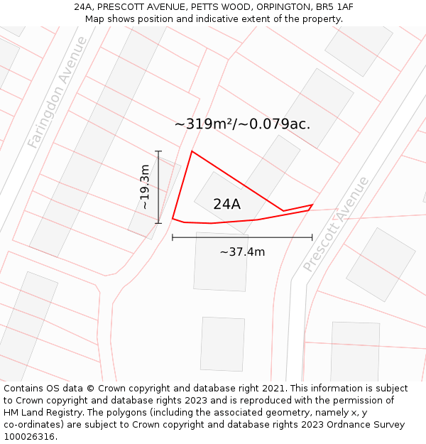24A, PRESCOTT AVENUE, PETTS WOOD, ORPINGTON, BR5 1AF: Plot and title map