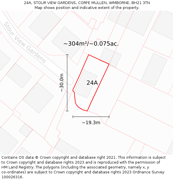 24A, STOUR VIEW GARDENS, CORFE MULLEN, WIMBORNE, BH21 3TN: Plot and title map