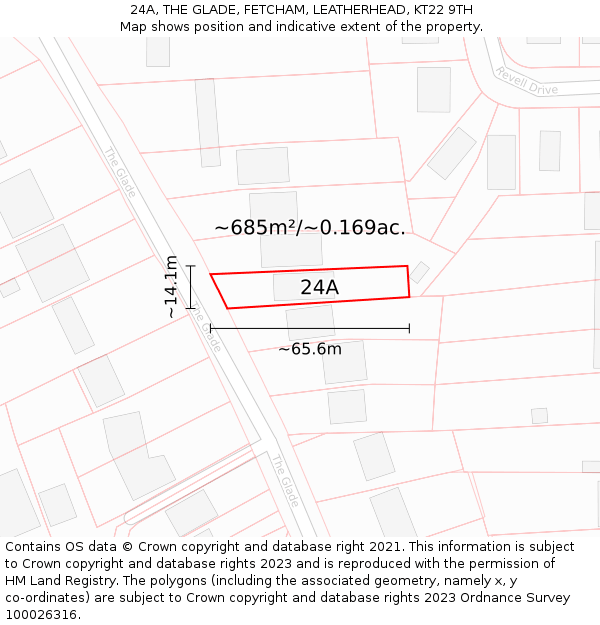 24A, THE GLADE, FETCHAM, LEATHERHEAD, KT22 9TH: Plot and title map