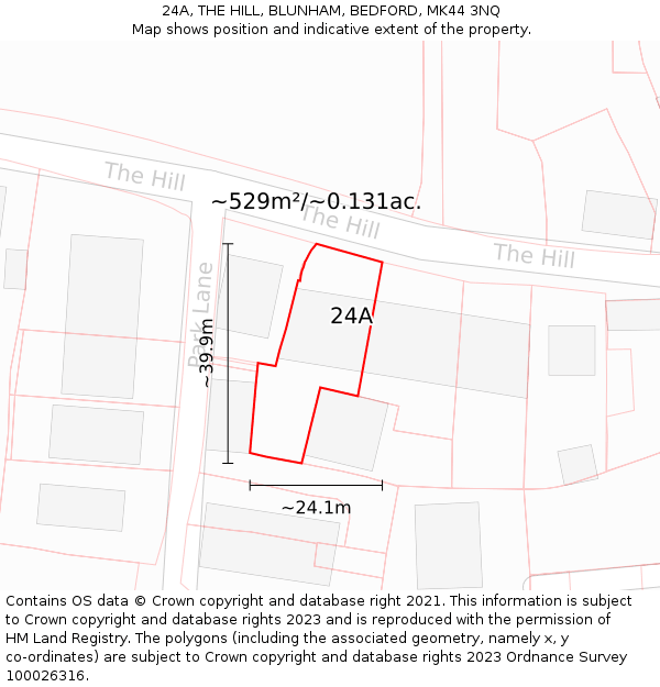 24A, THE HILL, BLUNHAM, BEDFORD, MK44 3NQ: Plot and title map