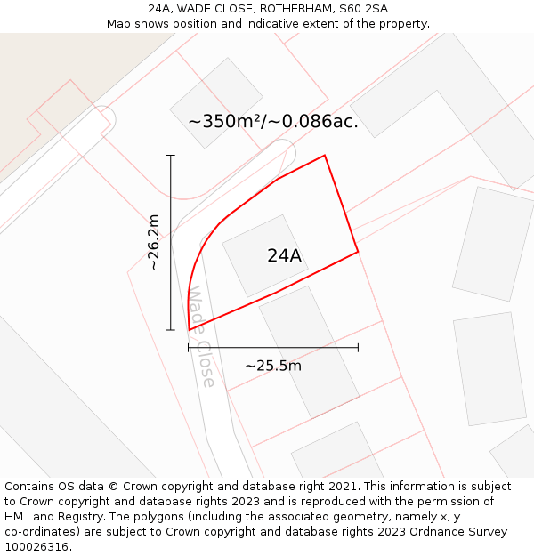 24A, WADE CLOSE, ROTHERHAM, S60 2SA: Plot and title map