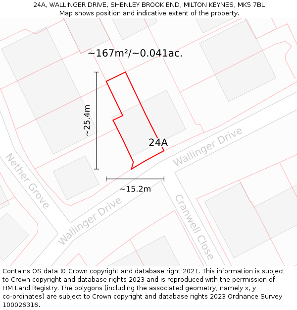 24A, WALLINGER DRIVE, SHENLEY BROOK END, MILTON KEYNES, MK5 7BL: Plot and title map