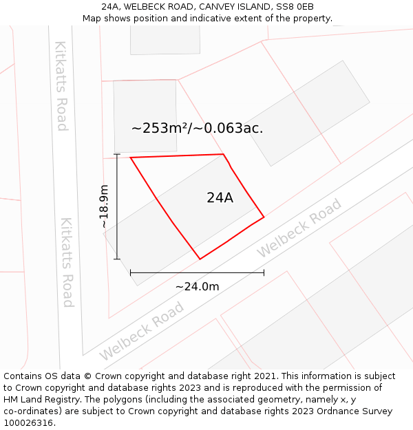 24A, WELBECK ROAD, CANVEY ISLAND, SS8 0EB: Plot and title map