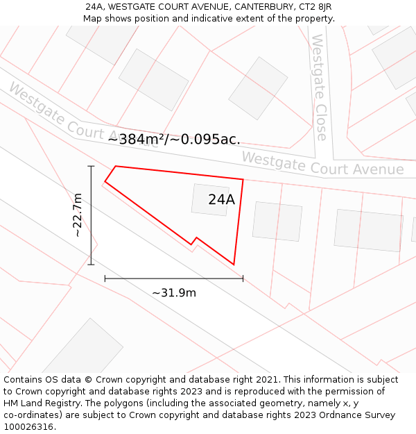 24A, WESTGATE COURT AVENUE, CANTERBURY, CT2 8JR: Plot and title map