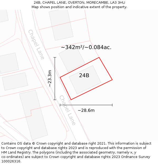 24B, CHAPEL LANE, OVERTON, MORECAMBE, LA3 3HU: Plot and title map