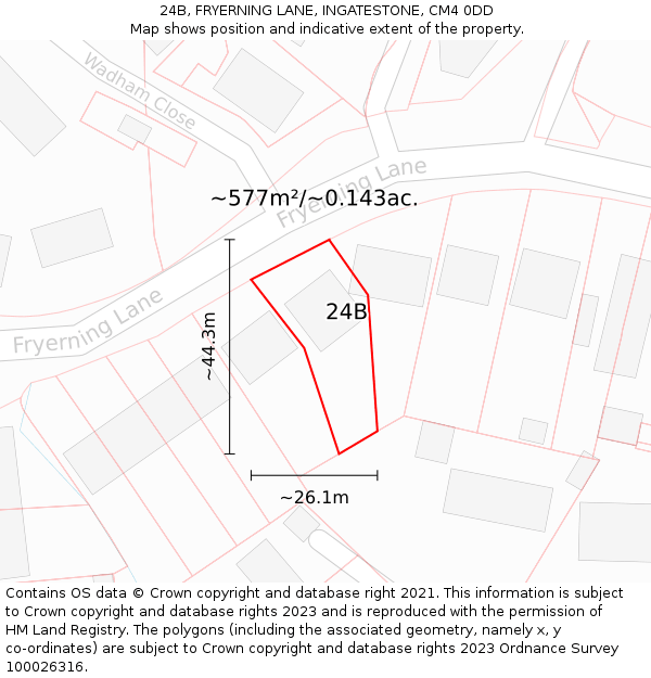 24B, FRYERNING LANE, INGATESTONE, CM4 0DD: Plot and title map