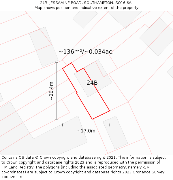 24B, JESSAMINE ROAD, SOUTHAMPTON, SO16 6AL: Plot and title map