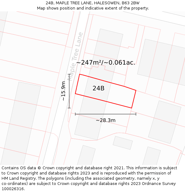 24B, MAPLE TREE LANE, HALESOWEN, B63 2BW: Plot and title map