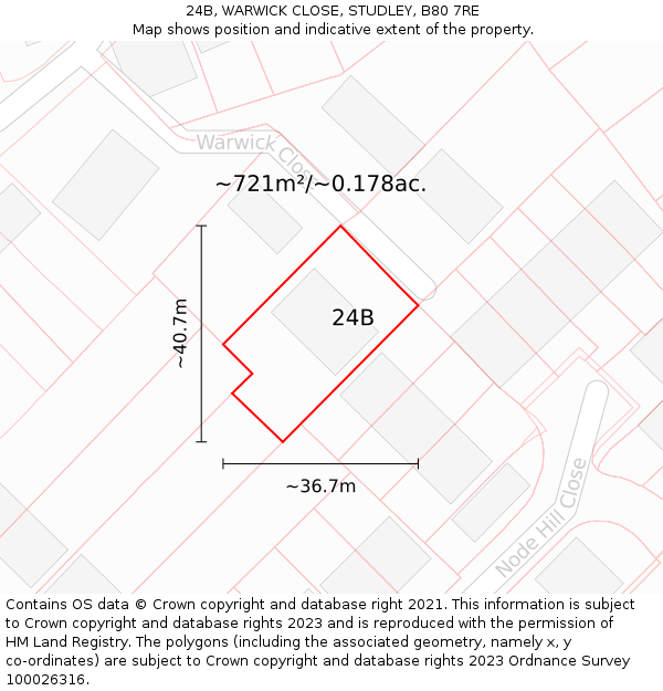24B, WARWICK CLOSE, STUDLEY, B80 7RE: Plot and title map