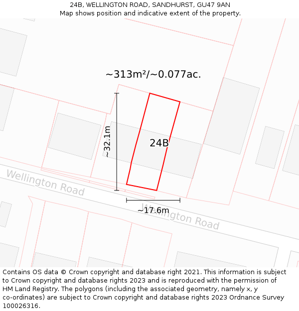 24B, WELLINGTON ROAD, SANDHURST, GU47 9AN: Plot and title map