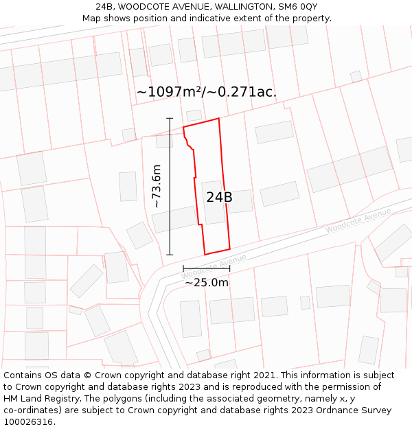 24B, WOODCOTE AVENUE, WALLINGTON, SM6 0QY: Plot and title map