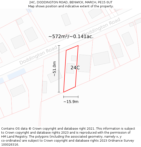 24C, DODDINGTON ROAD, BENWICK, MARCH, PE15 0UT: Plot and title map