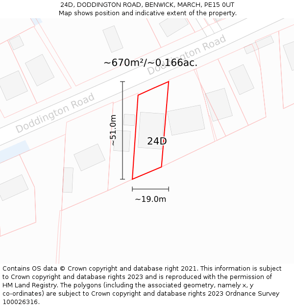 24D, DODDINGTON ROAD, BENWICK, MARCH, PE15 0UT: Plot and title map