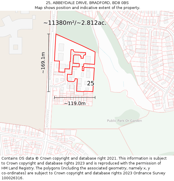 25, ABBEYDALE DRIVE, BRADFORD, BD8 0BS: Plot and title map