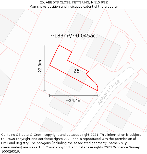 25, ABBOTS CLOSE, KETTERING, NN15 6GZ: Plot and title map
