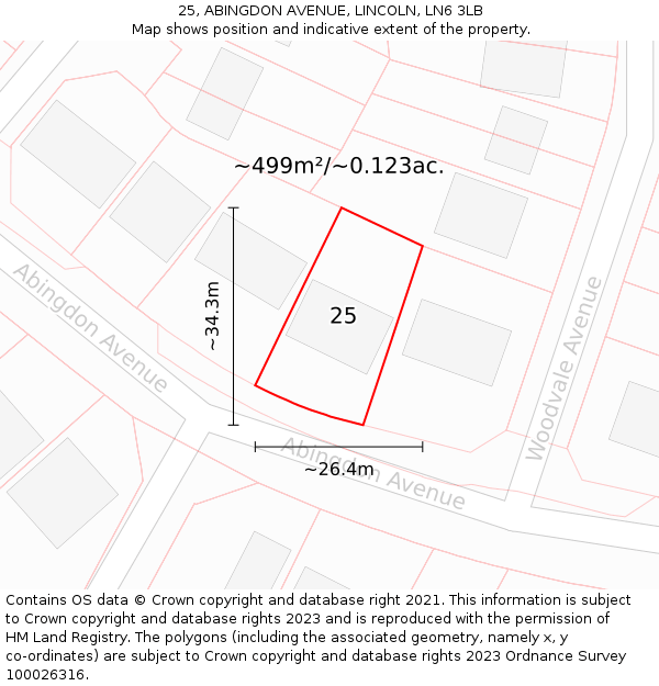 25, ABINGDON AVENUE, LINCOLN, LN6 3LB: Plot and title map
