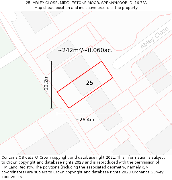 25, ABLEY CLOSE, MIDDLESTONE MOOR, SPENNYMOOR, DL16 7FA: Plot and title map