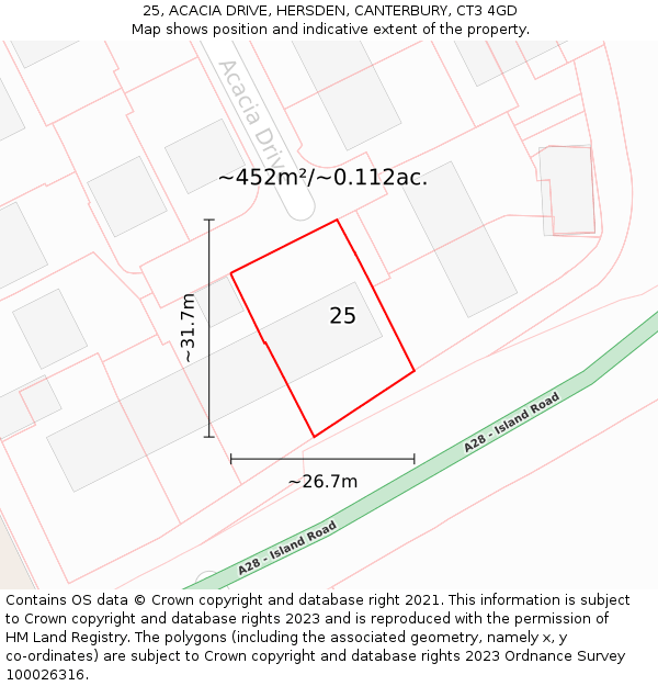 25, ACACIA DRIVE, HERSDEN, CANTERBURY, CT3 4GD: Plot and title map
