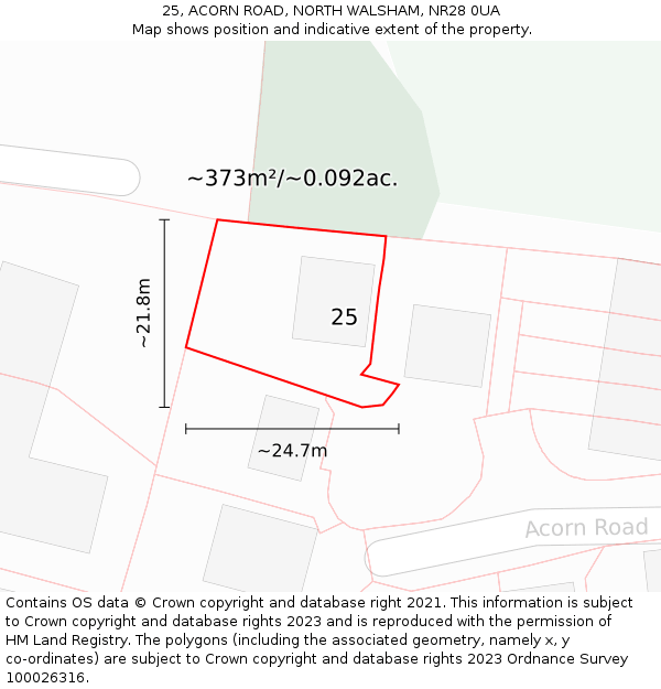 25, ACORN ROAD, NORTH WALSHAM, NR28 0UA: Plot and title map
