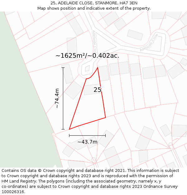 25, ADELAIDE CLOSE, STANMORE, HA7 3EN: Plot and title map