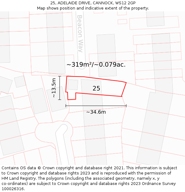25, ADELAIDE DRIVE, CANNOCK, WS12 2GP: Plot and title map