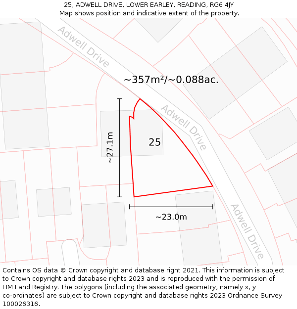 25, ADWELL DRIVE, LOWER EARLEY, READING, RG6 4JY: Plot and title map