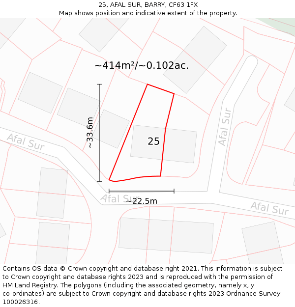 25, AFAL SUR, BARRY, CF63 1FX: Plot and title map