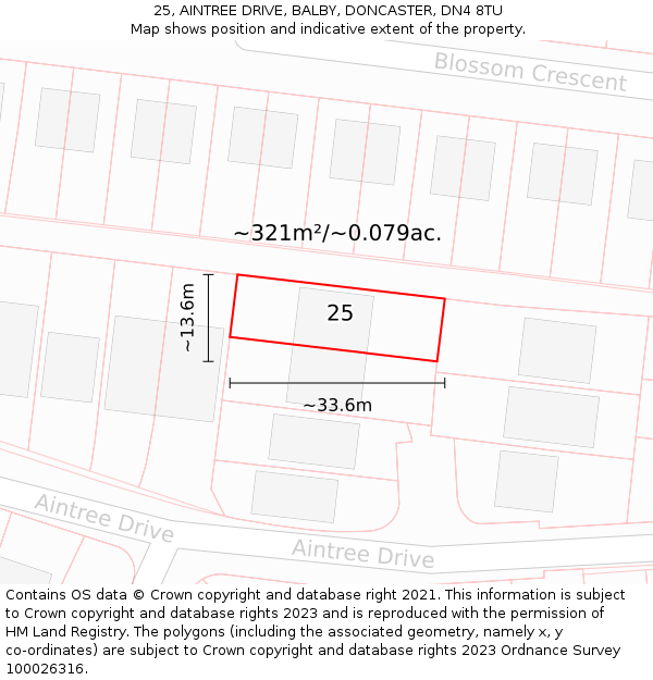 25, AINTREE DRIVE, BALBY, DONCASTER, DN4 8TU: Plot and title map