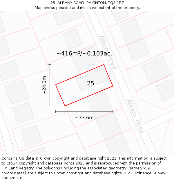 25, ALBANY ROAD, PAIGNTON, TQ3 1BZ: Plot and title map