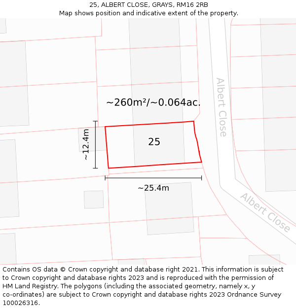 25, ALBERT CLOSE, GRAYS, RM16 2RB: Plot and title map