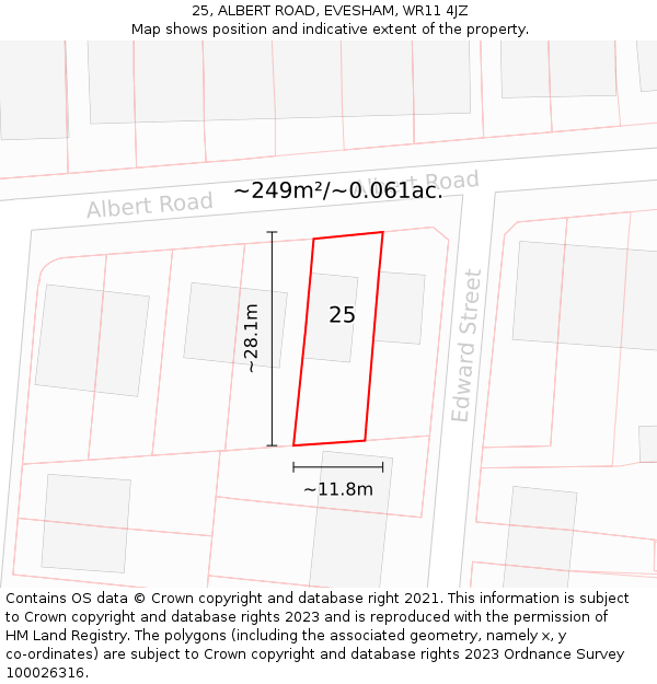 25, ALBERT ROAD, EVESHAM, WR11 4JZ: Plot and title map